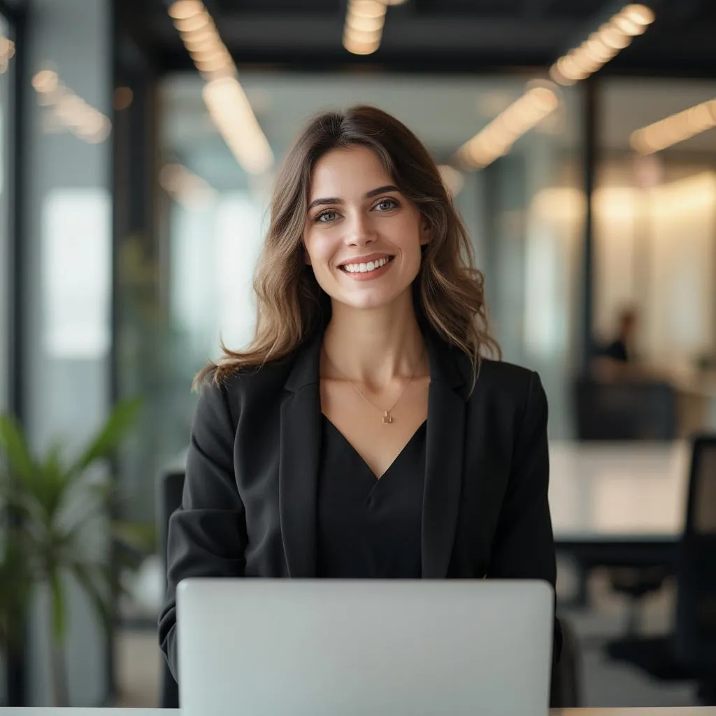 Kadın iş lideri ofis başarı hikayesi